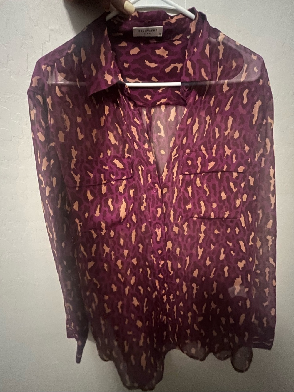 Equipment Purple & Cream Leopard Print Silk Blouse